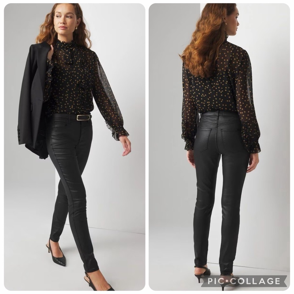 10 WHBM White House black market coated denim jeans skinny high rise black